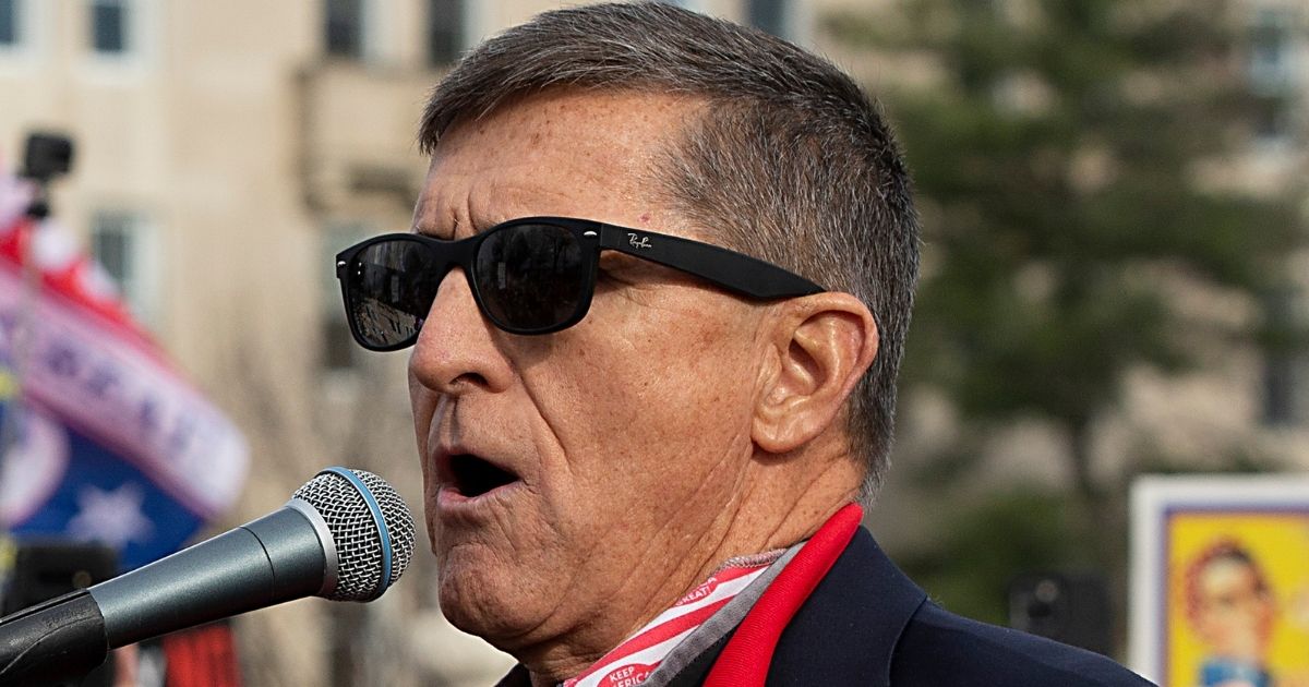 Former General Michael Flynn, President Donald Trump’s recently pardoned national security adviser, speaks during a protest of the outcome of the 2020 presidential election outside the Supreme Court on Dec. 12 in Washington, D.C.