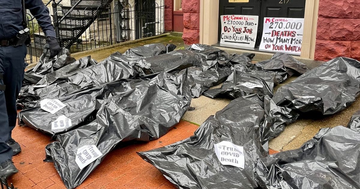 Republican senators who have rejected COVID relief packages that are the brainchild of House Speaker Nancy Pelosi were targeted in a protest Tuesday in which body bags were left at their doors.