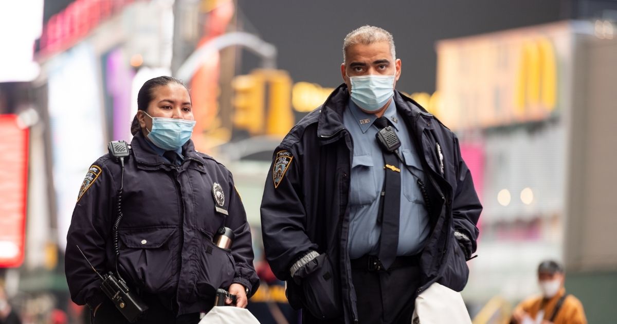 NYPD officers wear face masks in Times Square