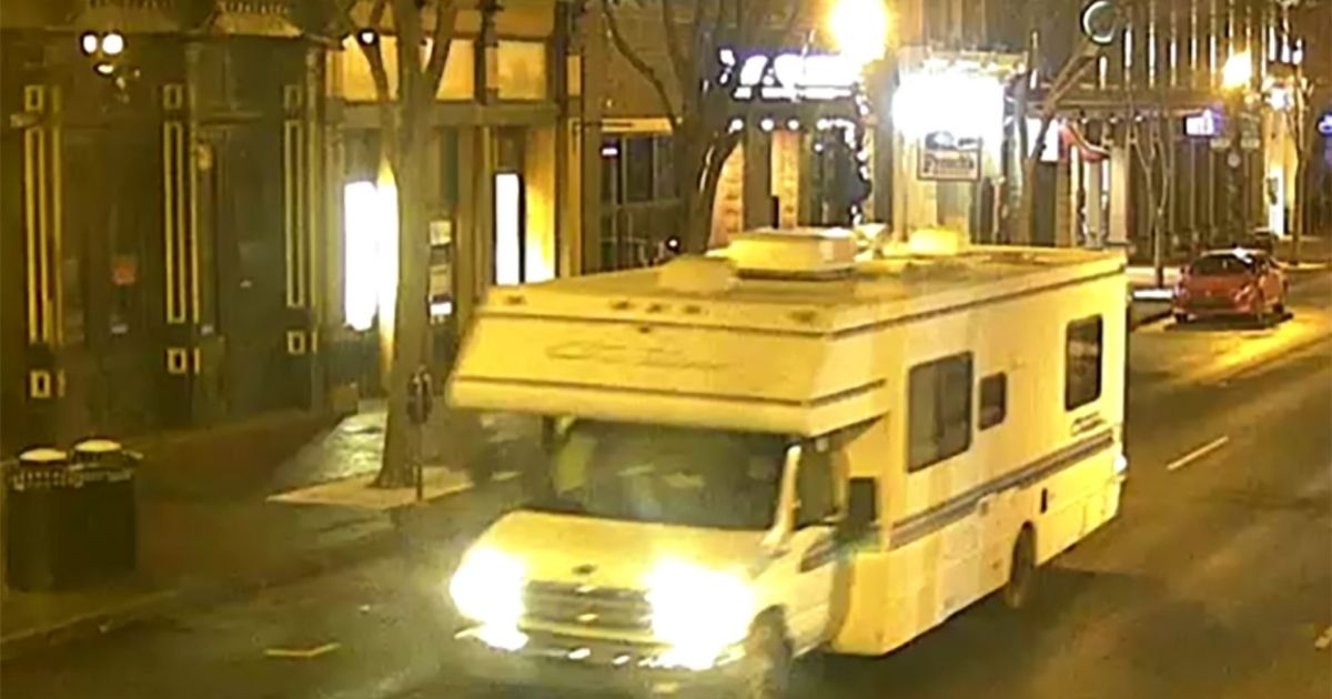 In this handout image provided by the Metro Nashville Police Department, a screengrab of surveillance footage shows the recreational vehicle suspected of being used in the Christmas day bombing in Nashville.