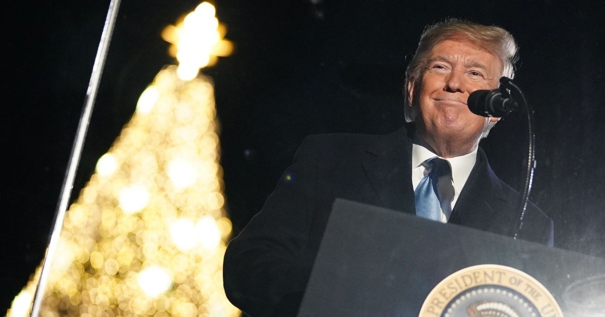 President Donald Trump speaks during the annual lighting of the National Christmas tree
