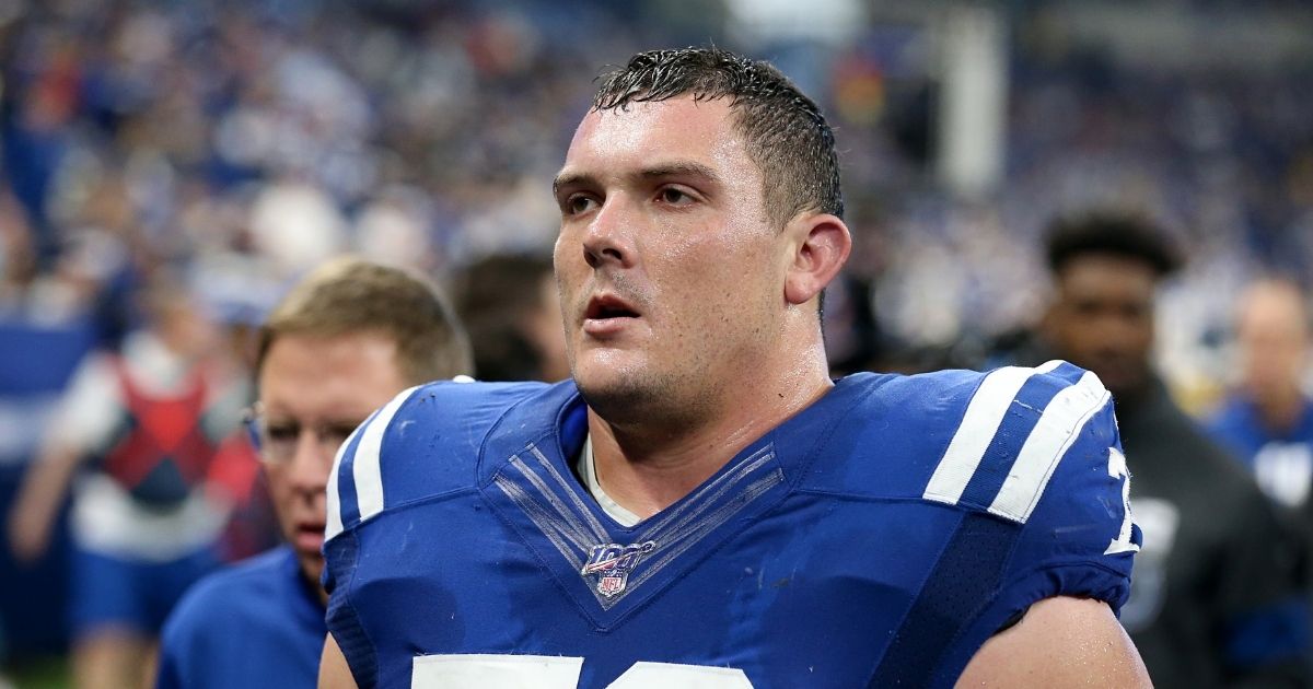 Ryan Kelly #78 of the Indianapolis Colts walks off the field at halftime in a game against the Carolina Panthers at Lucas Oil Stadium on Dec. 22, 2019, in Indianapolis.