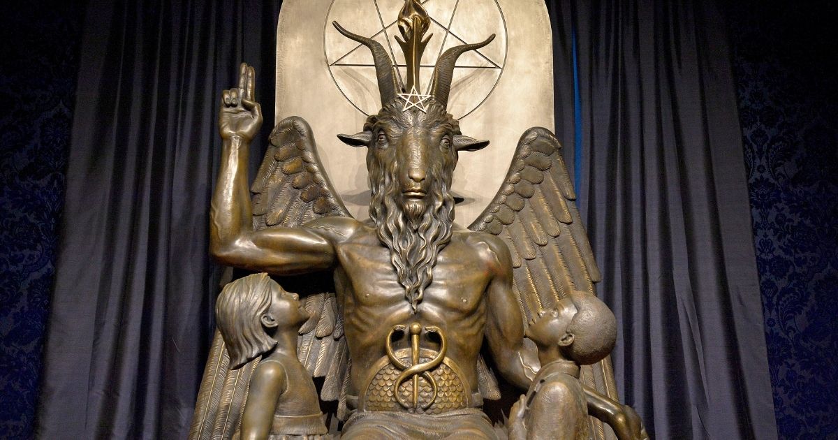 The Baphomet statue is seen in the conversion room at the Satanic Temple in Salem, Massachusetts, on Oct. 8, 2019.