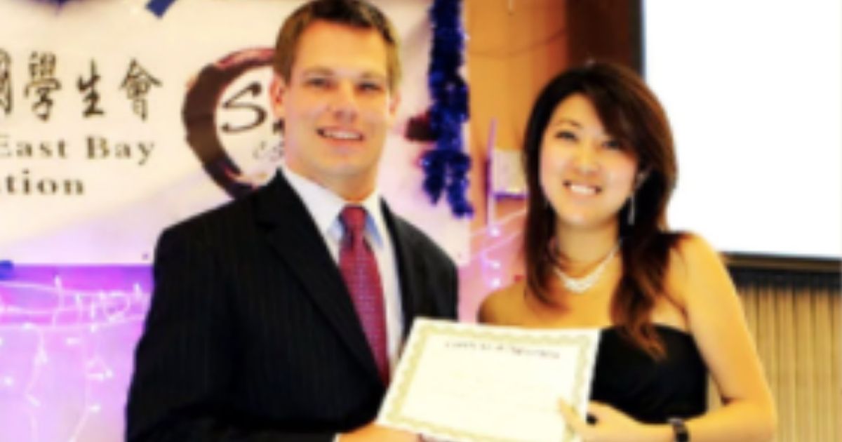 Democratic Rep. Eric Swalwell of California poses with reported Chinese spy Christine Fang.