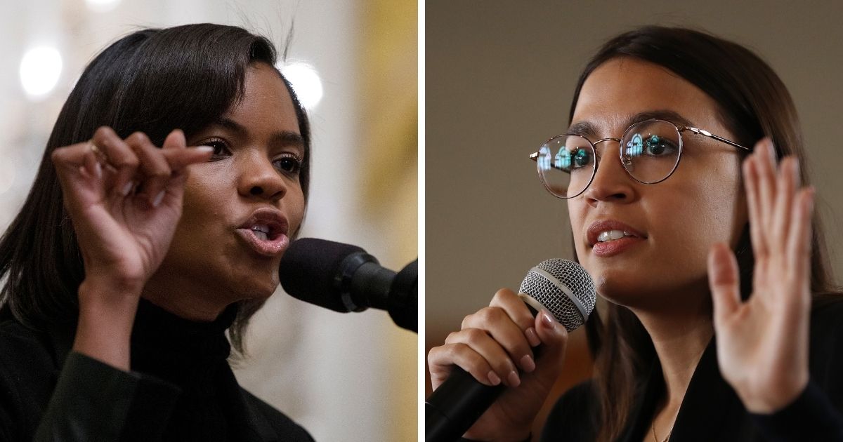 Conservative commentator Candace Owens, left; and Rep. Alexandria Ocasio-Cortez, right.