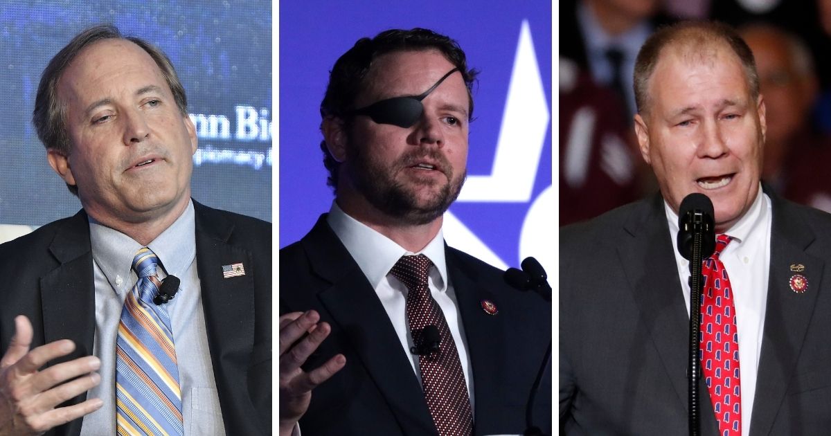 Texas Attorney General Ken Paxton, left, Texas Rep. Dan Crenshaw, center, and Mississippi Rep. Trent Kelly were among the Republicans branded as "rats" by a Washington Post editorial cartoon on Sunday.