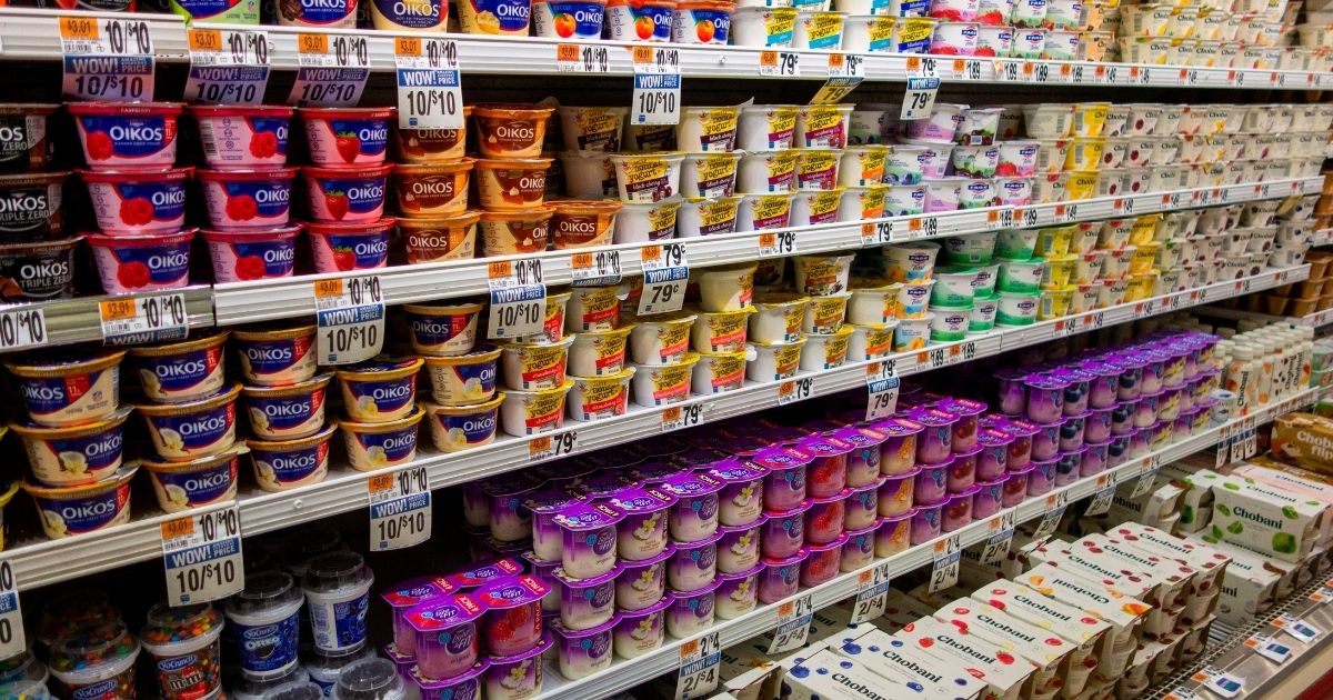 Several brands of yogurt fill the shelves at a grocery store on Jan. 10, 2019, in New Rochelle, New York.