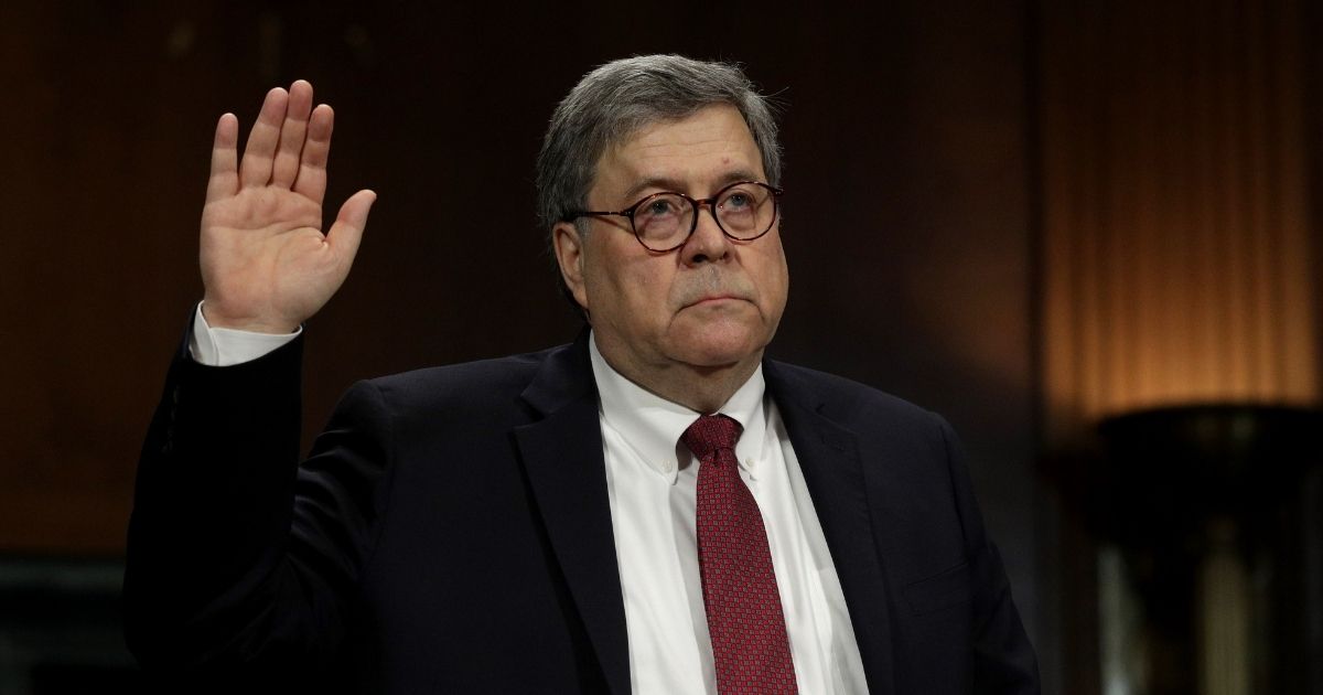 Attorney General William Barr is sworn in before the Senate Judiciary Committee on May 1, 2019, in Washington, D.C.