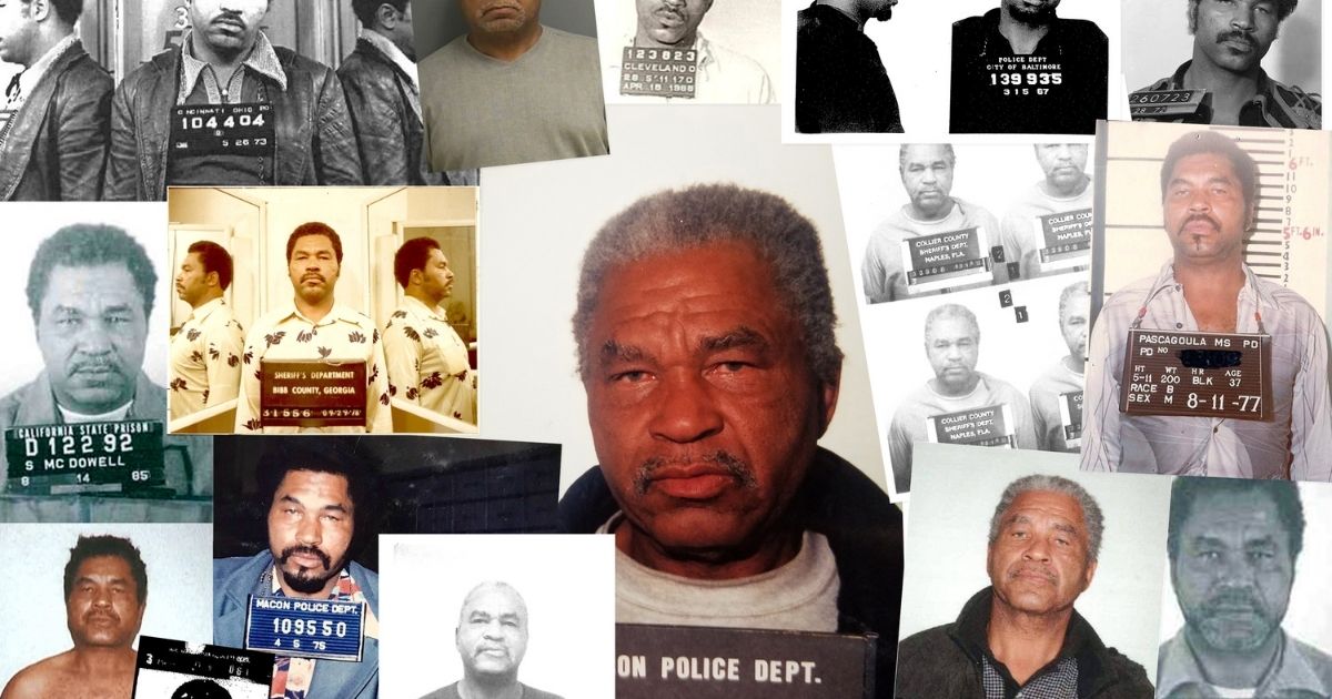 Serial killer Samuel Little is seen in a composite image showing multiple mug shots from 1966-95.
