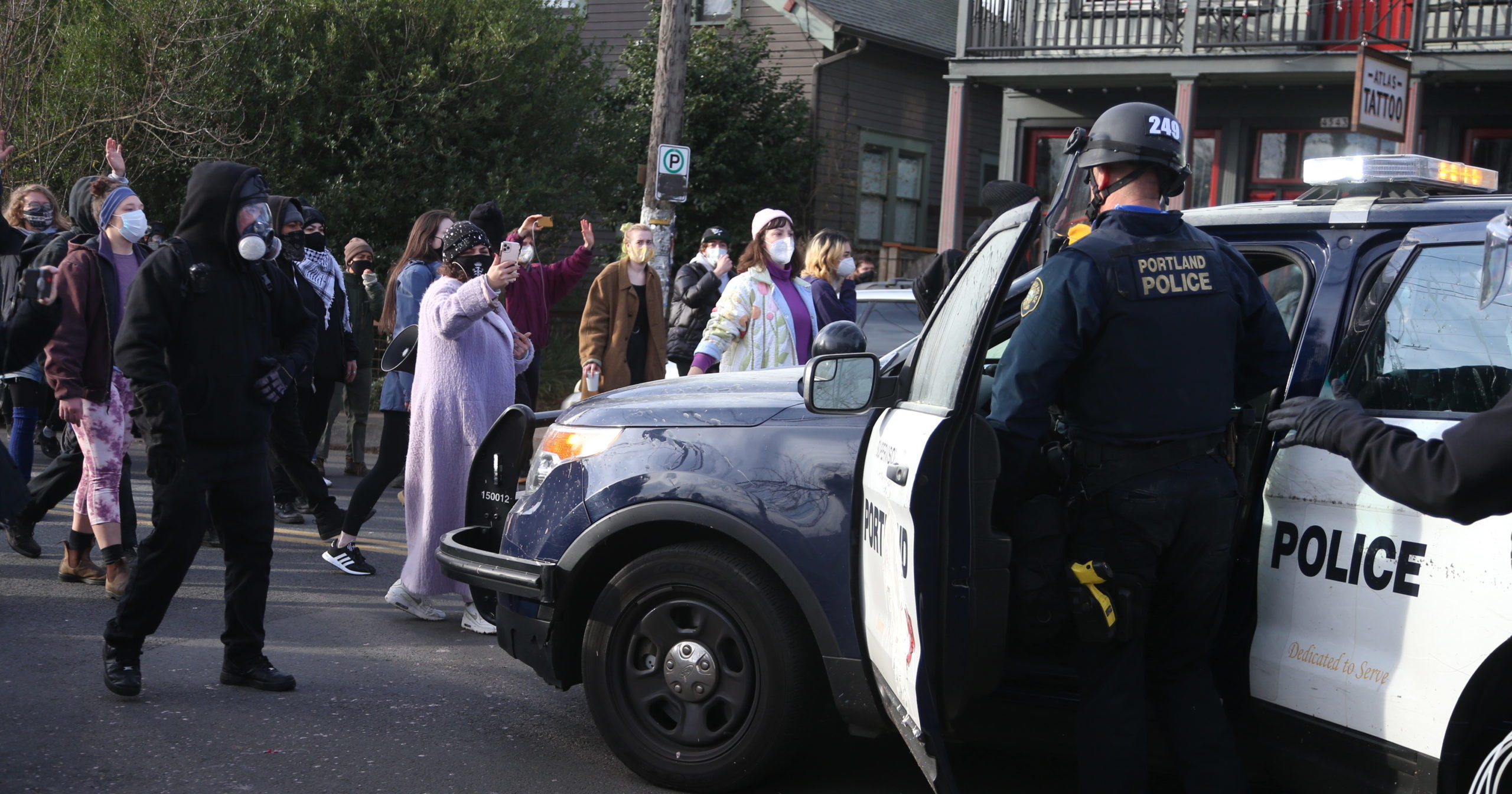 Activists clash with police in Portland, Oregon, on Dec. 8, 2020.
