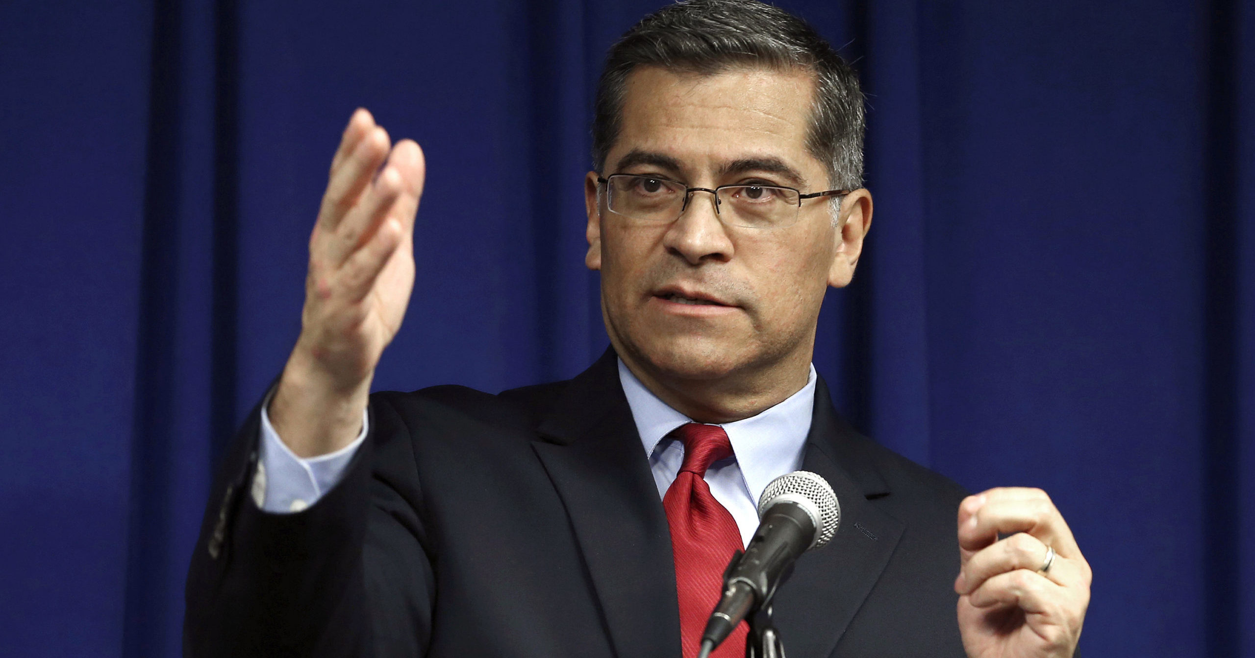 In this March 5, 2019, file photo, California Attorney General Xavier Becerra speaks during a news conference in Sacramento, California.
