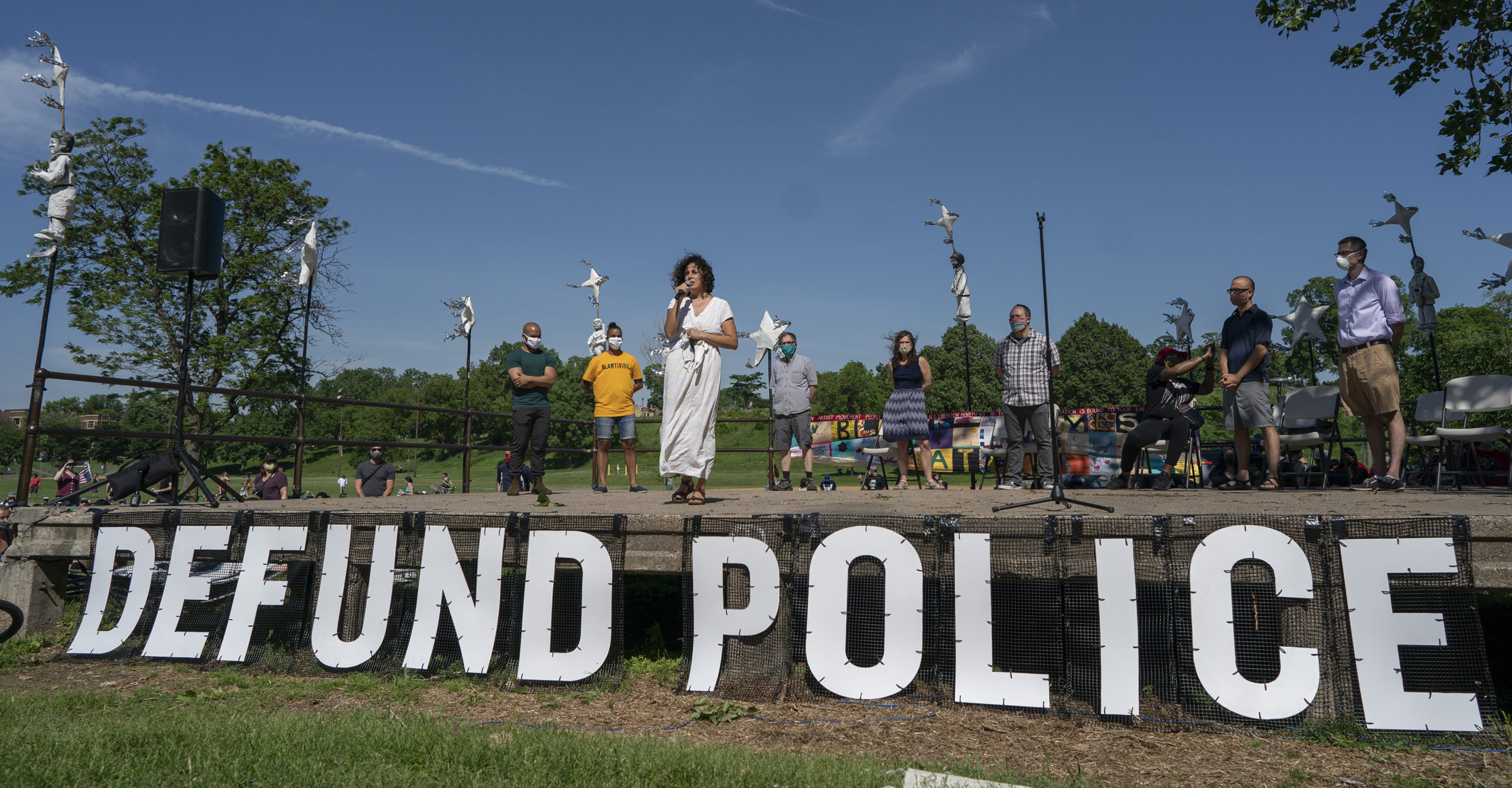 In this June 7, 2020, file photo, City Council Member Alondra Cano speaks during a meeting at Powderhorn Park on June 7, 2020, in Minneapolis.