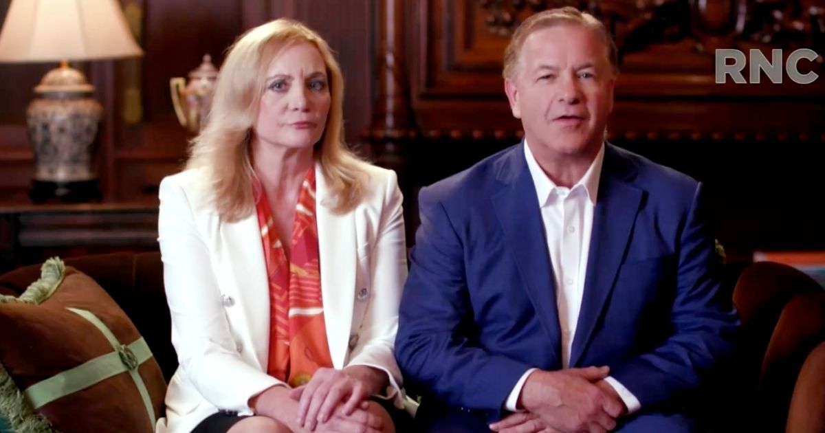 Patricia and Mark McCloskey, a St. Louis couple who face charges for pointing guns at rioters outside their home, address the 2020 Republican National Convention in a pre-recorded video broadcast on Aug. 24, 2020.
