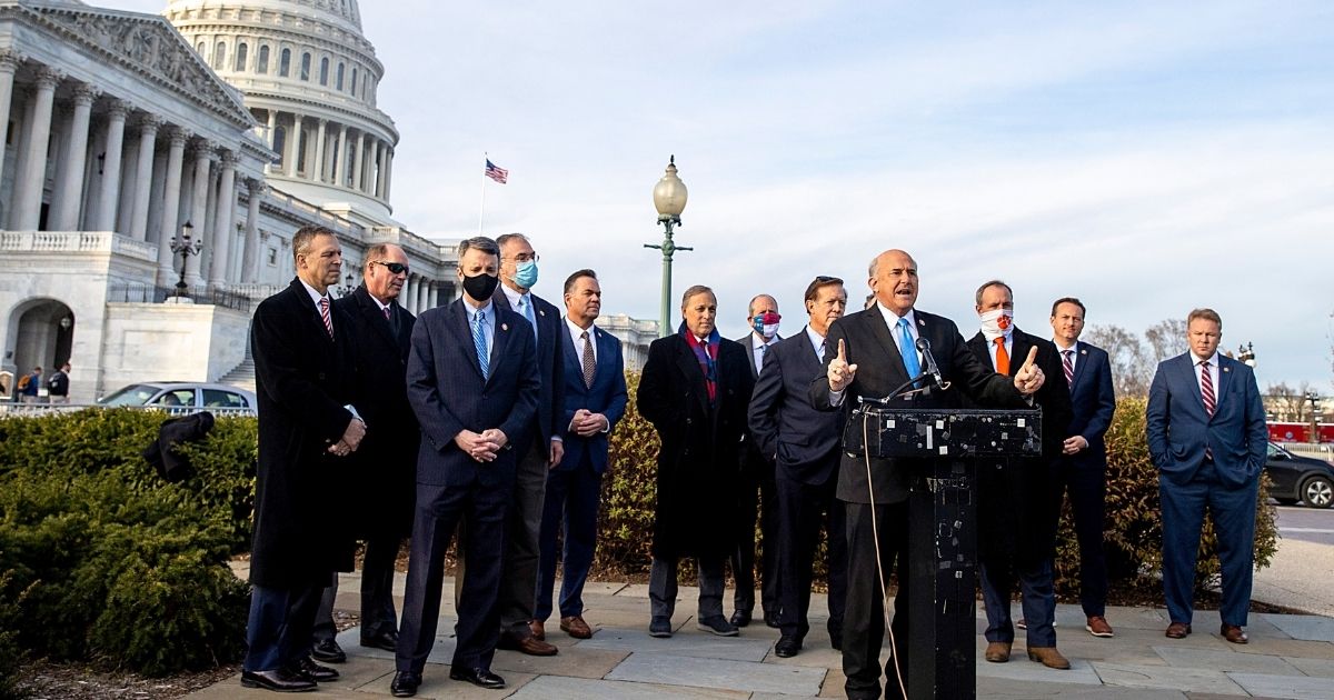 Rep. Louie Gohmert of Texas talks to the media outside the US Capitol on Dec. 3, 2020, in Washington, D.C.