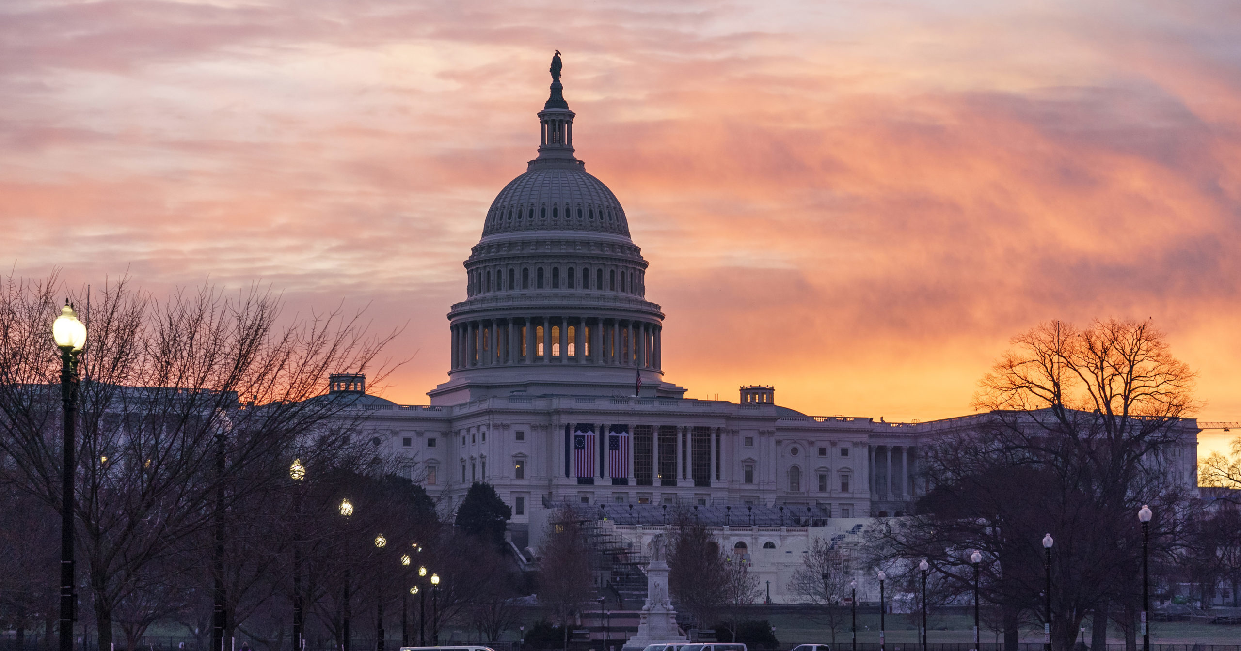 Dawn breaks at the Capitol in Washington, D.C., on Jan. 11, 2021.