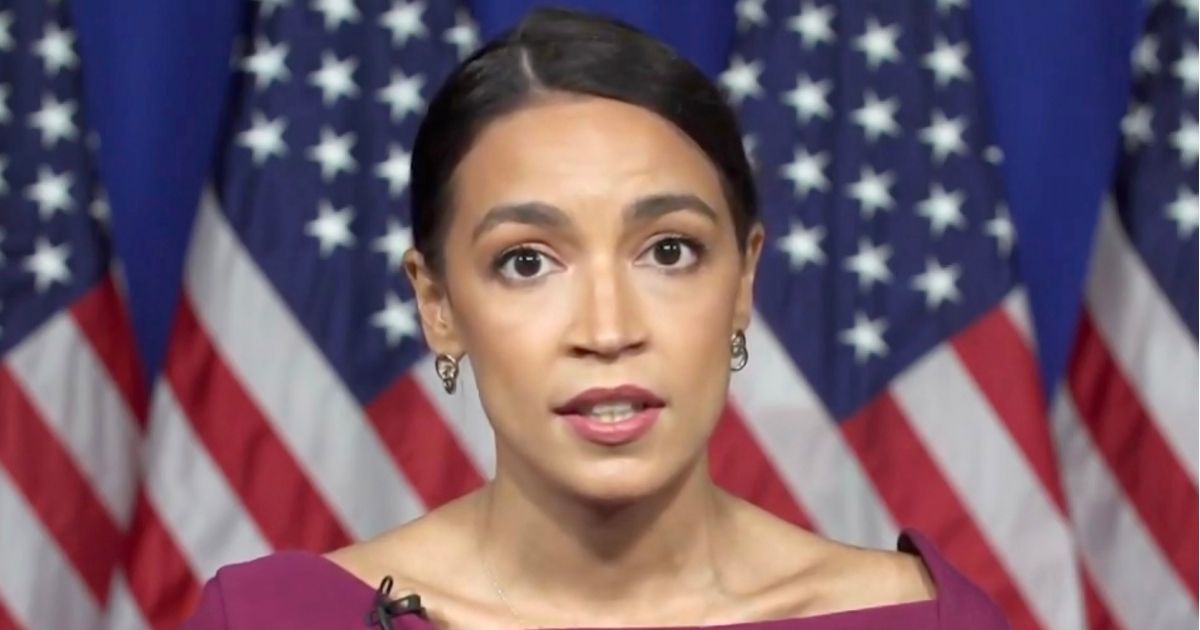 In this screenshot from the live stream of the 2020 Democratic National Convention, Democratic Rep. Alexandria Ocasio-Cortez addresses the virtual convention on Aug. 18, 2020.