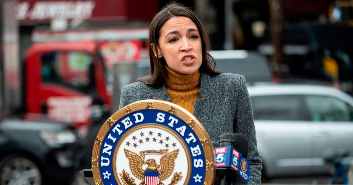 New York Democratic Rep. Alexandria Ocasio-Cortez speaks during a news conference in the Corona neighbourhood of Queens on April 14, 2020, in New York City.