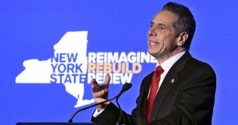 In this Jan. 11, 2021, file photo, New York Gov. Andrew Cuomo delivers his State of the State address virtually from The War Room at the state Capitol, in Albany, New York.
