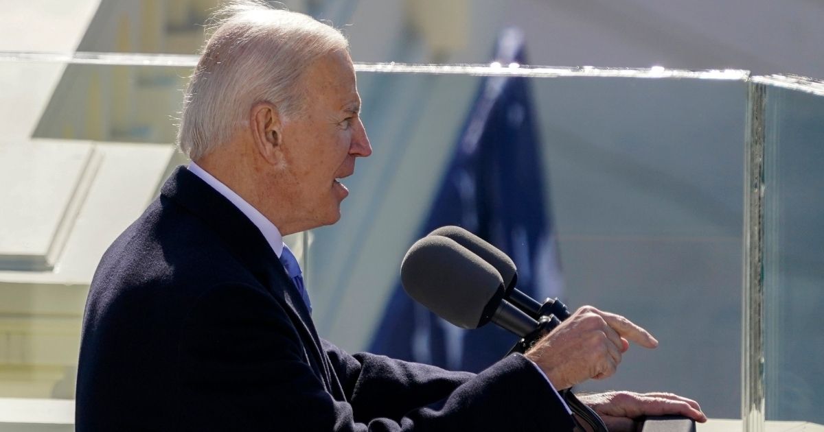 President Joe Biden delivers his inaugural address at the Capitol in Washington on Wednesday.