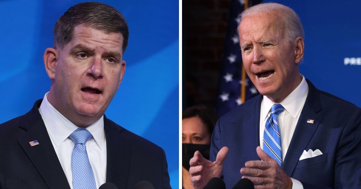 Democratic Boston Mayor Marty Walsh, left, President-elect Joe Biden's, right, labor secretary pick, has spent almost $1.2 million on a boutique fundraising consulting firm that employs his longtime girlfriend.