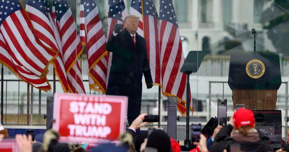 President Donald Trump greets the crowd at the "Stop The Steal" Rally on Wednesday in Washington D.C.