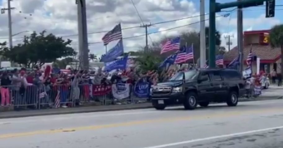 As the sands of his presidency trickled away Wednesday, Donald Trump was treated to one last show of a street lined with flags and banners from loyal Americans who came out to see their president.