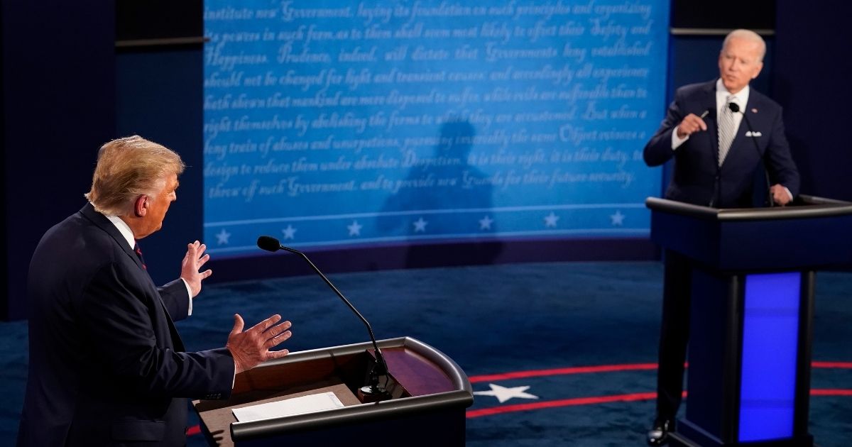 President Donald Trump, left, and former Vice President Joe Biden speak during the first presidential debate at the Health Education Campus of Case Western Reserve University on Sept. 29, 2020 in Cleveland, Ohio.