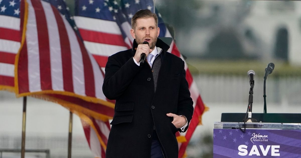 Eric Trump speaks Wednesday, Jan. 6, 2021, in Washington, at a rally in support of President Donald Trump called the "Save America Rally."