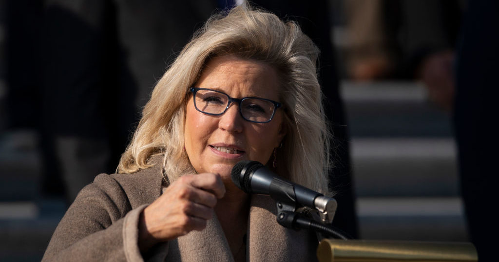 Rep. Liz Cheney speaks during a news conference with fellow House Republicans outside the U.S. Capitol December 10, 2020 in Washington, DC.