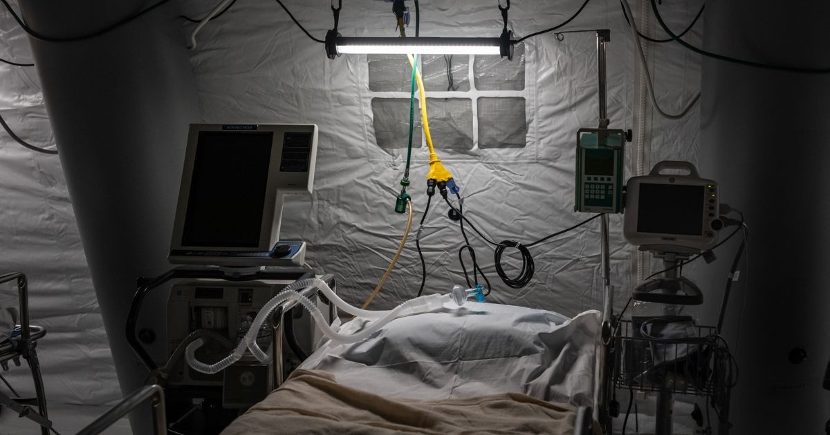 An ICU bed at a makeshift temporary hospital at Central Park East Meadow in New York City is pictured on March 31, 2020.