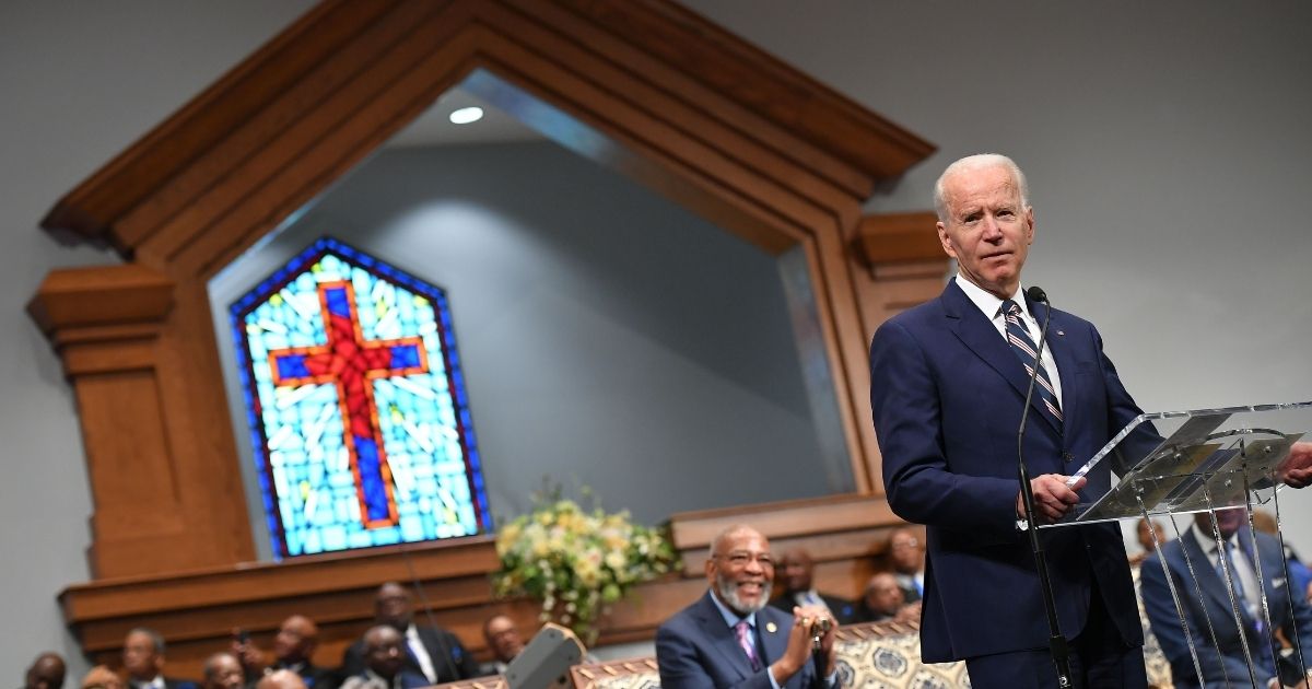 Joe Biden speaks as he attends Sunday service at the New Hope Baptist Church in Jackson, Mississippi, on March 8, 2020.