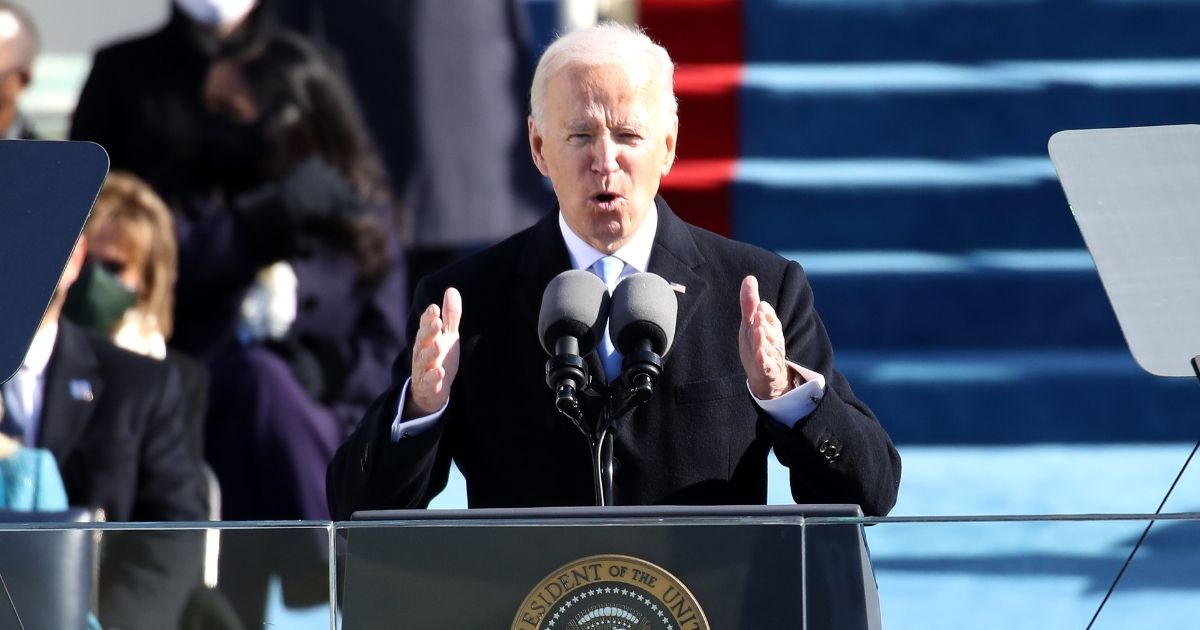 President Joe Biden delivers his inaugural address on the West Front of the U.S. Capitol on Wednesday in Washington, D.C.