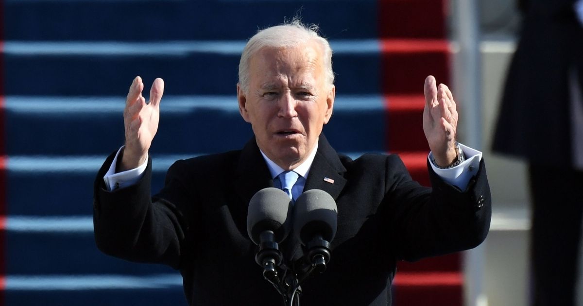 President Joe Biden delivers his inauguration speech at the U.S. Capitol in Washington, D.C., on Wednesday.