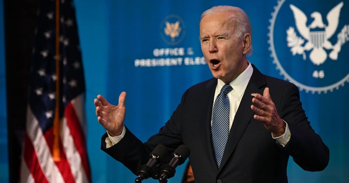 President Joe Biden speaks at The Queen theater in Wilmington, Delaware, on Jan. 7, 2021.
