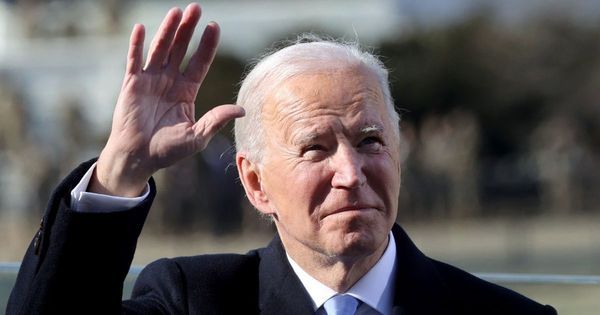 President Joe Biden waves after being sworn in during his inauguration on the West Front of the U.S. Capitol on Wednesday in Washington, D.C.