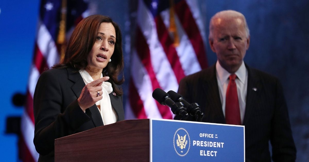 President-elect Joe Biden and Vice President-elect Kamala Harris hold a news conference after a virtual meeting with the National Governors Association's executive committee at The Queen theater on Nov. 19, 2020 in Wilmington, Delaware.