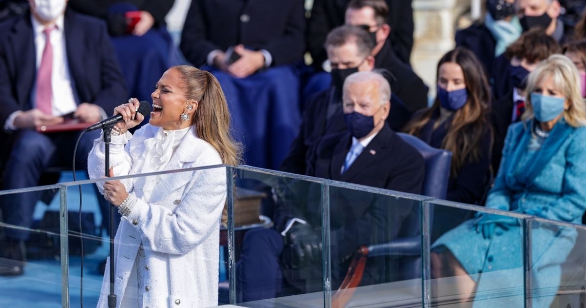 Jennifer Lopez performs during the inauguration of President Joe Biden in front of the U.S. Capitol in Washington on Wednesday.