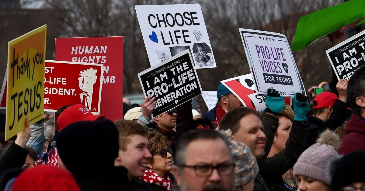 Pro-life demonstrators take part in the 47th annual "March for Life" in Washington, DC, on January 24, 2020.