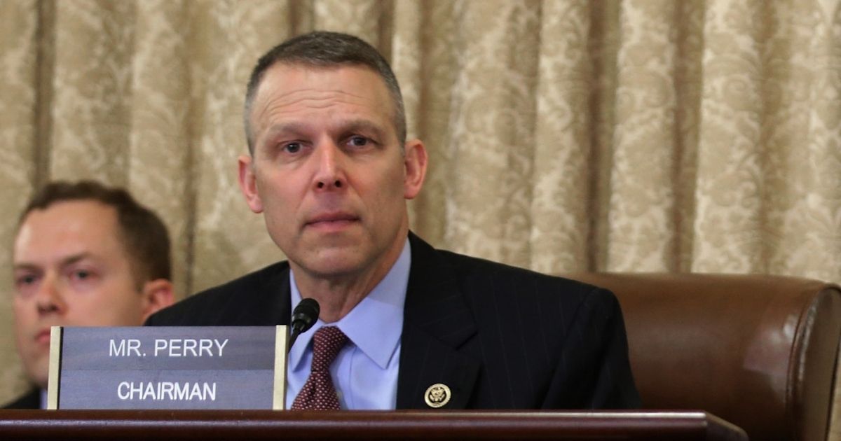 Republican Rep. Scott Perry holds a hearing in the Cannon House Office Building on Capitol Hill on April 28, 2016, in Washington, D.C.