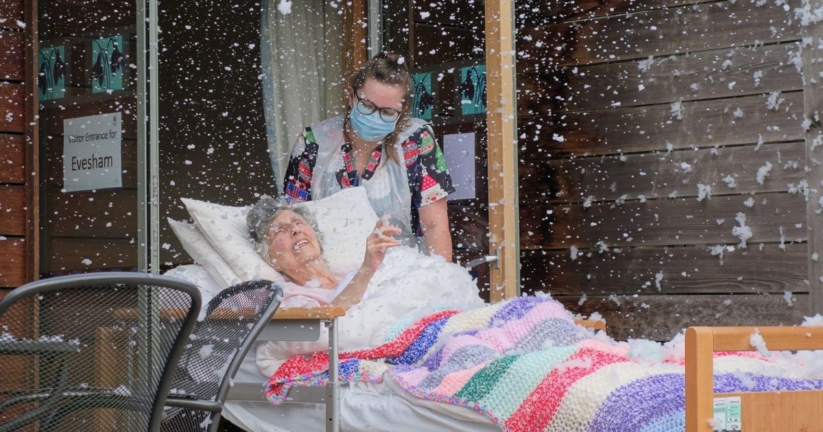 Helen Kennaway enjoys her special snow day at St. Richard's Hospice in the U.K.