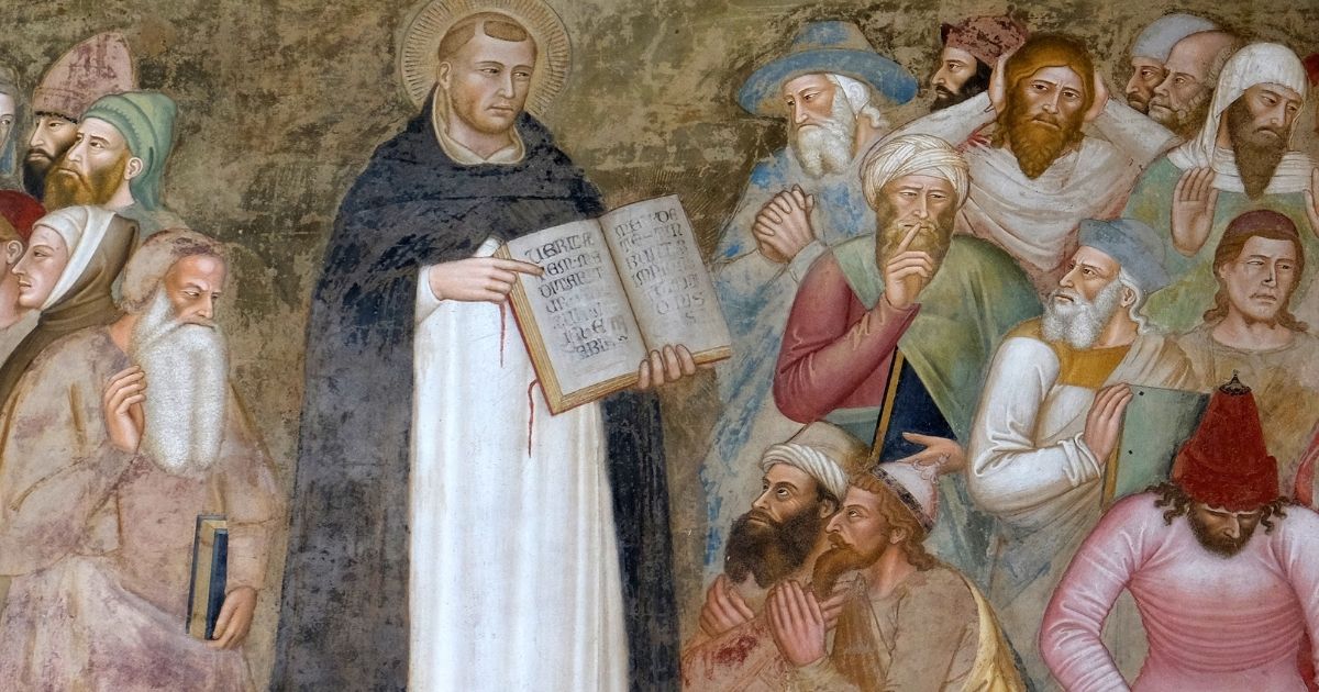 "Saints Peter the Martyr and Thomas Aquinas Refute the Heretics," a fresco by Andrea Di Bonaiuto, is pictured above.