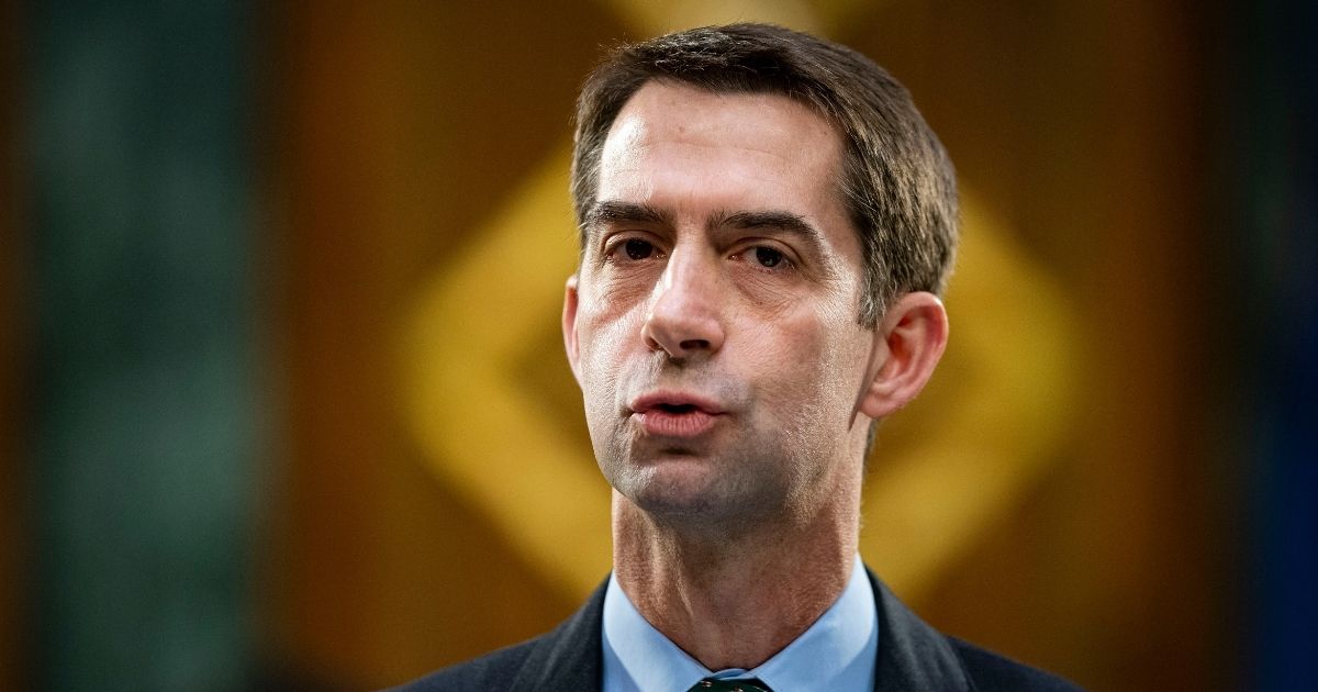 Republican Sen. Tom Cotton of Arkansas speaks during a Senate Banking Committee hearing about the quarterly CARES Act report on Capitol Hill on Dec. 1, 2020, in Washington, D.C.