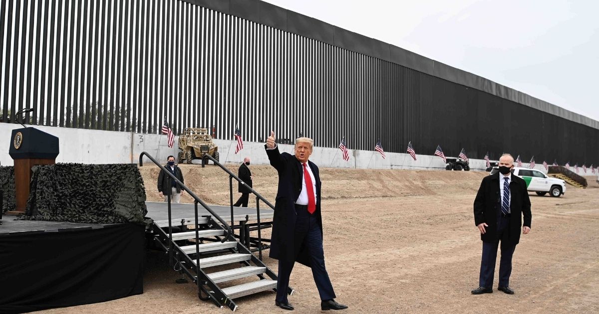 President Donald Trump tours a section of the border wall in Alamo, Texas, on Jan. 12.