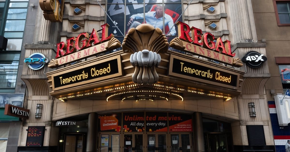 A view of the Regal E-Walk movie theater in Times Square on Dec. 23, 2020, as New York City deals with restrictions imposed to help slow the spread of the coronavirus. The pandemic has caused financial losses throughout the entertainment industry.