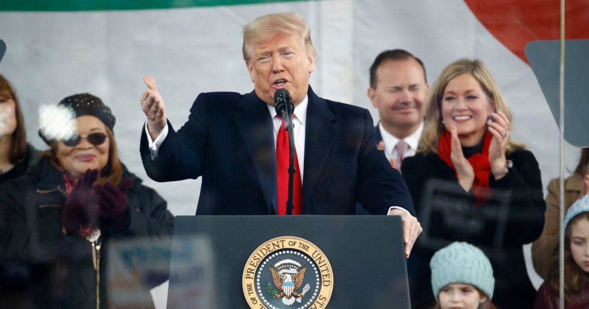 President Donald Trump addresses last year's March for Life at the National Mall on Jan. 24, 2020.