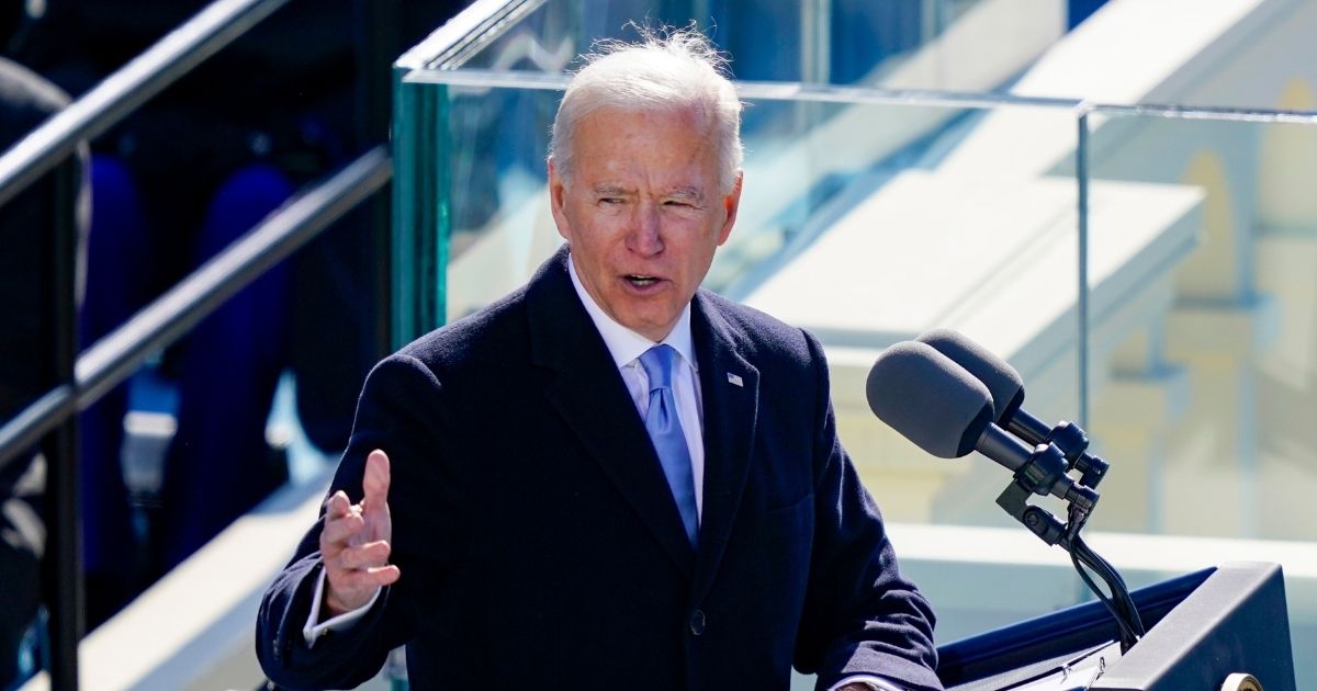 President Joe Biden delivers his inaugural address on Wednesday.
