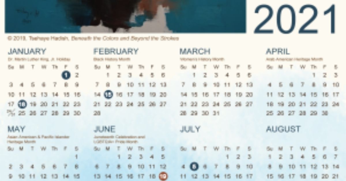 A portion of the 2021 calendar distributed by the King County, Washington, Office of Equity and Social Justice.