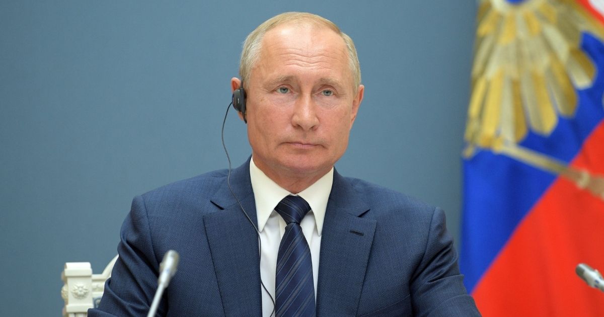 Russian President Vladimir Putin attends by video conference a trilateral meeting with the leaders of Iran and Turkey on the topic of Syria in Moscow on July 1, 2020.