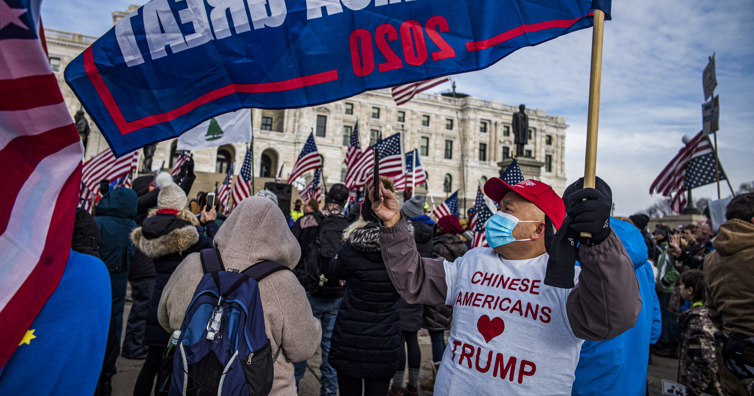 Protesters attended a rally in support of President Donald Trump on the steps of the Minnesota State Capitol on Jan. 6, 2021, in St. Paul, Minnesota.