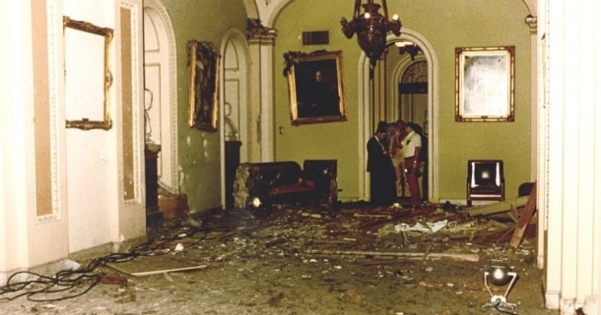 The main Senate corridor in the Capitol is seen after the 1983 terrorist bomb explosion.